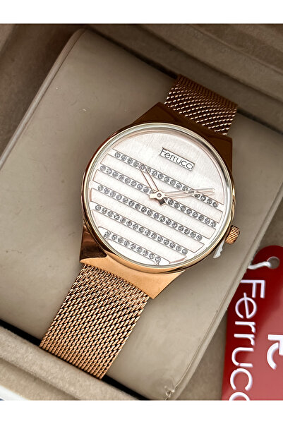 Ferrucci Rose Wicker Steel Cord Stylish Boxed Women's Wristwatch + Bracelet