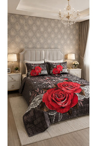 AYBERK HOME TEXTİLE Rose Gray Four Seasons Quilted Double Duvet Cover Set 6 P...