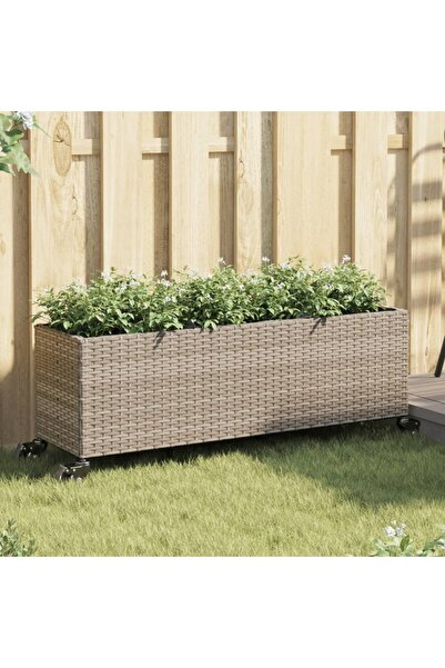 vidaxl Jardiniera gradina cu roti/3 ghivece gri 107x32x38 cm poliratan