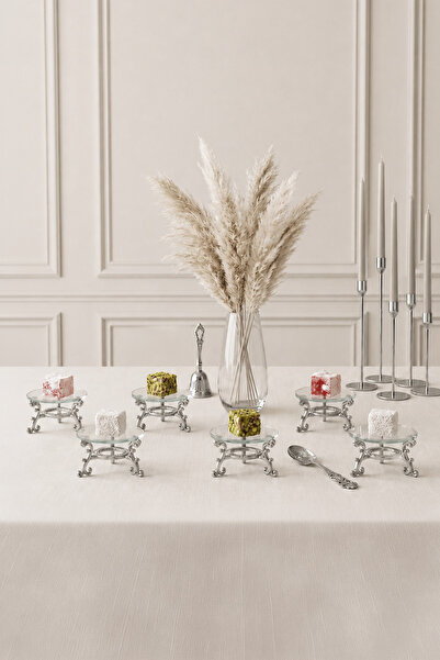 Kitchen Life 6-Piece Silver Glass Coffee Side Presentation Bowl with Stand - ...