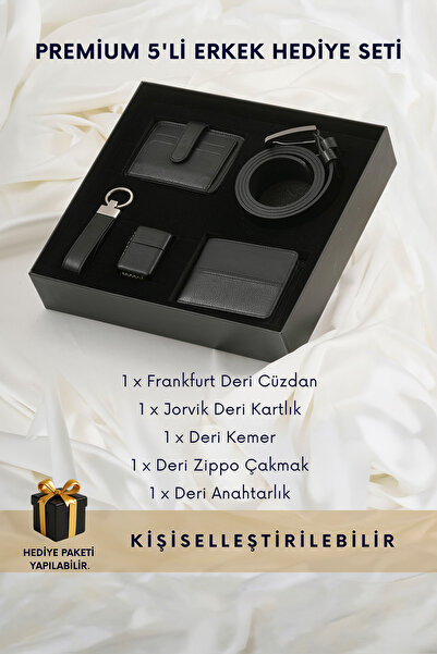 CüzCan Hakiki Deri Cüzdan, Kemer, Kartlık, Anahtarlık ve Çakmak Seti - Siyah ...