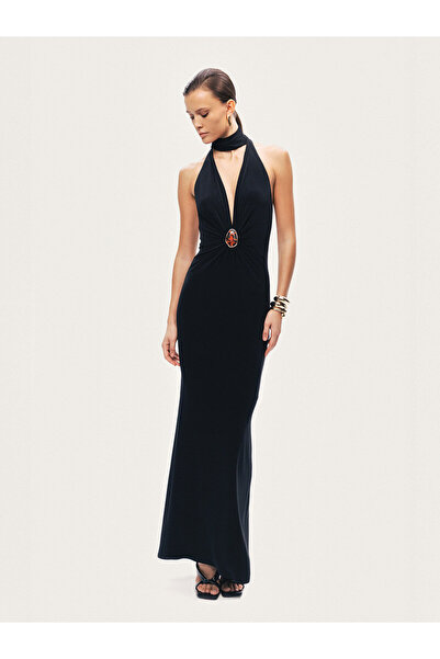 Noi Belis Maxi Boy Accessory Detailed High Neck Knitted Dress Ss26El0033