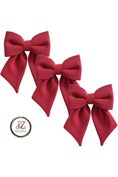 JZ MODA مجموعة من 3 مشابك شعر أوتوماتيكية على شكل فيونكة من الشيفون الأحمر - ...