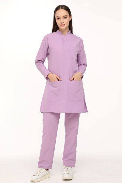 scrubso Nova Hakim Yaka Tesettür Lilac Lycra-Free Thin Fabric Nurse Doctor Un...