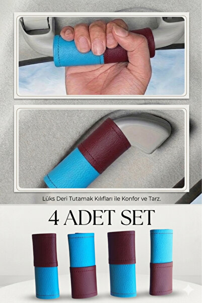 KYLE XM Burgundy Turquoise Car Handle Cover 4 Pieces – Faux Leather Car Roof ...