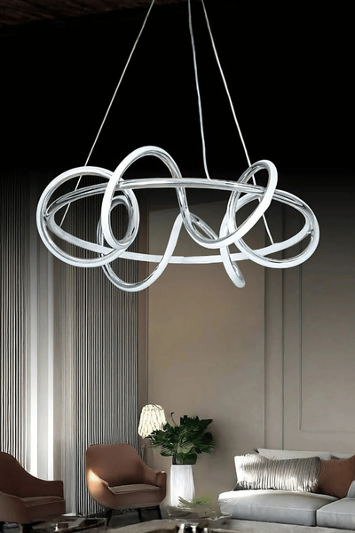 Elektroyou Aldento Krom Kaplama 3 Renk Ledli Modern Özel Tasarım Sarkıt Ledli...