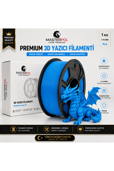 MASTERPOL Premium Pla Filament Mavi 1 KG 1.75 MM 3D YAZICILAR İÇİN ( FLEMENT ...