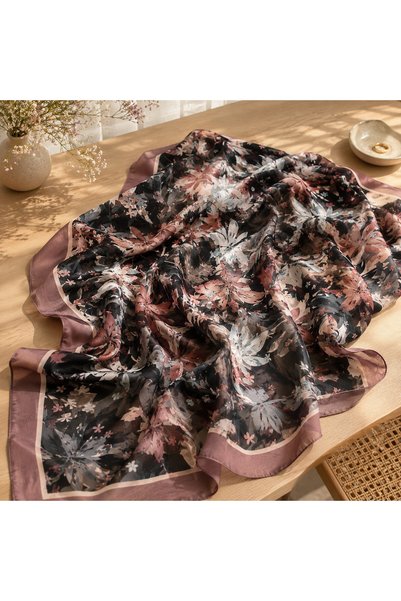 Êtoile Dusty Rose Color Floral Patterned Cotton Soft Square Scarf Nazende Series
