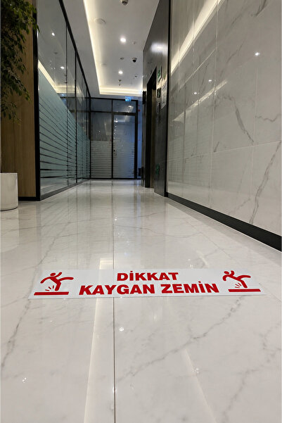 Happynesso "DİKKAT KAYGAN ZEMİN" Uyarı Levhası | Beyaz - Kırmızı Yapışkanlı S...