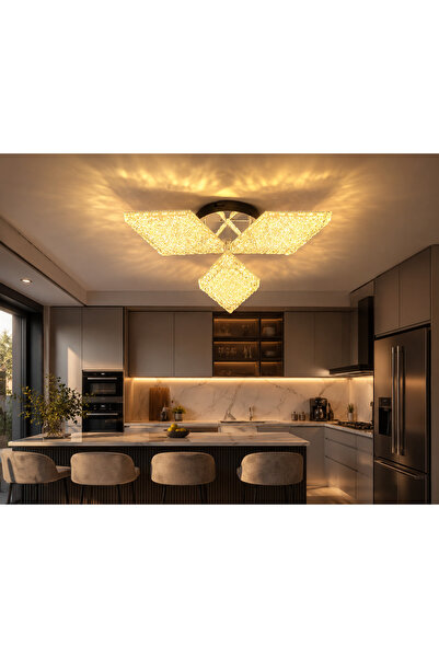 M Mediyamu Aydınlatma Modern LED Plafonyer Avize 3 Prizma Başlıklı Gold Renk ...