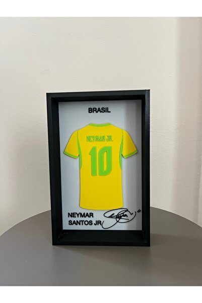 Reborn 3D Neymar Santos JR İmzalı Forma Tablo 3D Çerçeveli Dekoratif Tablo 14...