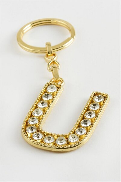 ZERO LAND Ilkeshop Yellow Colored Stone Letter Keychain (00608) - U