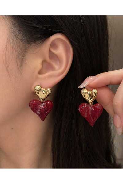 mz mazalinda Women's Heart Detailed Pearl-Looking Dangle Earrings Gold Color ...