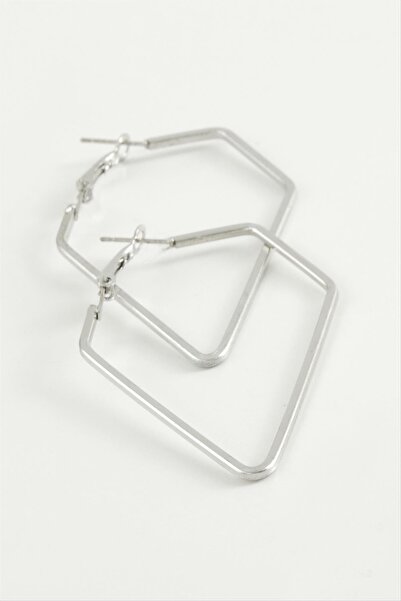 ZERO LAND Ilkeshop Rectangular Hoop Earrings 7 (05634) Cm-Silver Color