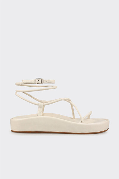 Elle Shoes Ekru Deri Kadın Sandalet