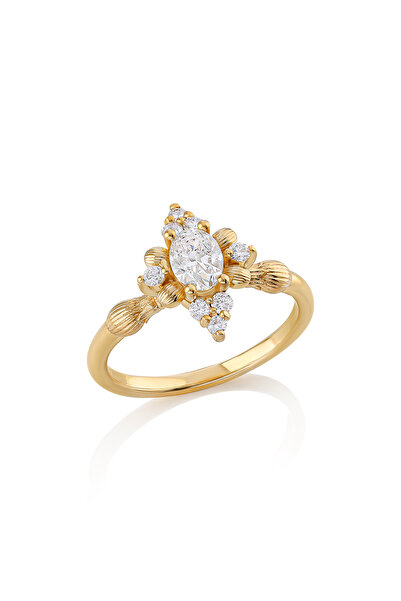 Coy Diamond Oval Pırlanta Yüzük, Vintage Pırlanta Yüzük,14 Ayar Altın Pırlant...