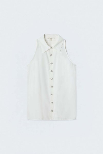 Sateen Halter Neck Shirt - Ecru
