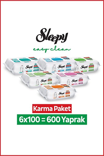 Sleepy Easy Clean Yüzey Temizlik Havlusu Mendili Doğa + Meyve Serisi 6X100 Ka...