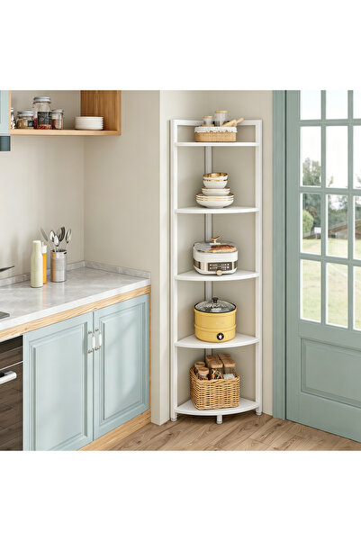GoldenLike 5-Tier Corner Fan Shaped Floor Storage Shelf for Home Corner Space...