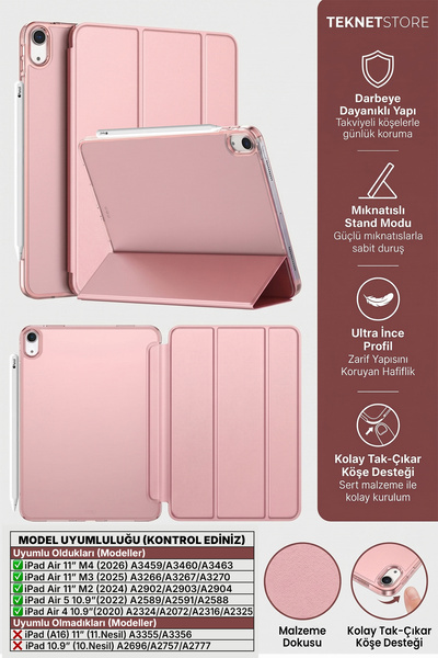 TEKNETSTORE iPad Air 11" M4 M3 M2 Uyumlu Kılıf Ultra İnce Standlı Akıllı Uyku...