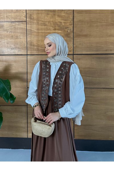 Miss Allos Women's Embroidered Linen Vest Skirt Two-Piece Set