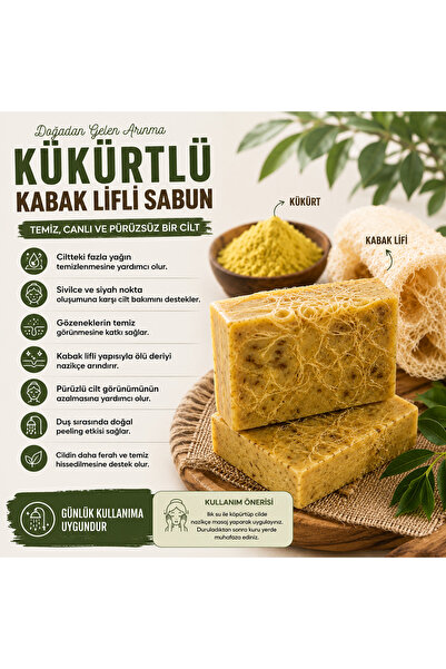 Ege's Zeytin Zeytinyağı Yağlı ciltlere özel Kükürtlü Kabak Lifli Sabun