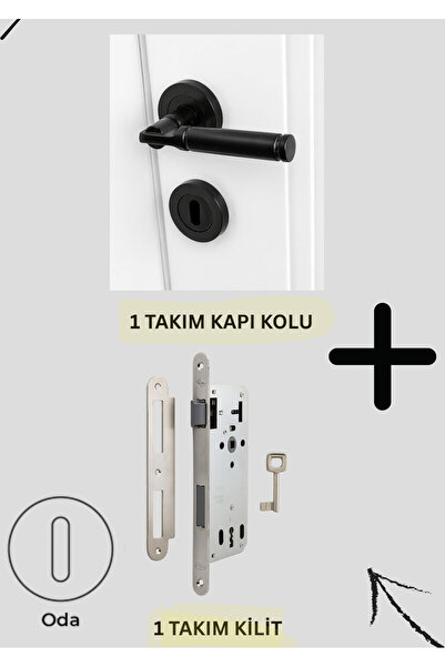 EVEO YUVARLAK ROZETLİ LÜKS SİYAH PARİS ODA KAPI KOLU VE KİLİT TAKIMI (ODA KAP...