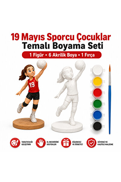 antiola 19 Mayıs Sporcu Çocuklar Temalı Boyanabilir Voleybol Oynayan Kız Figü...