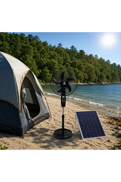 sekizgen led GÜNEŞ ENERJİLİ VANTİLATÖR 4 KADEMELİ KUMANDALI MOBİL VE SOLAR
