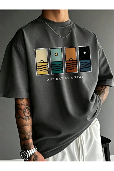 ZAVIXO -ERKEK Basic Oversize T-Shirt %100 Pamuk Yumuşak Kumaş Rahat Stil