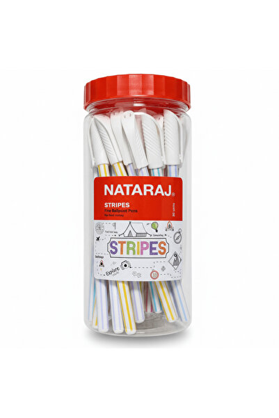 Nataraj أقلام حبر جاف رفيعة مخططة - حبر أزرق |   جرة تحتوي على 30 قطعة