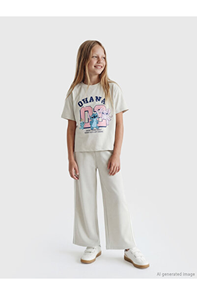 LC Waikiki Stitch and Angel Printed Girls' T-Shirt and Sweatpants