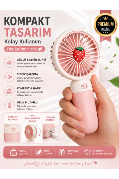 TUMU LIFE Mini Taşınabilir El Fanı - Sessiz USB Masaüstü Vantilatör - Meyve T...