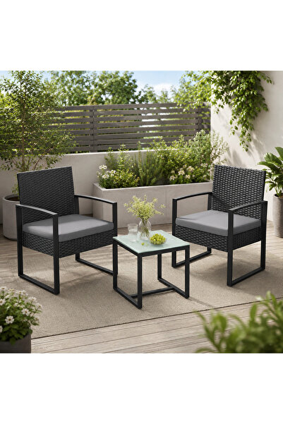 SONGMICS Set mobilier de grădină cu 2 scaune cu perne și măsuță laterală, cad...