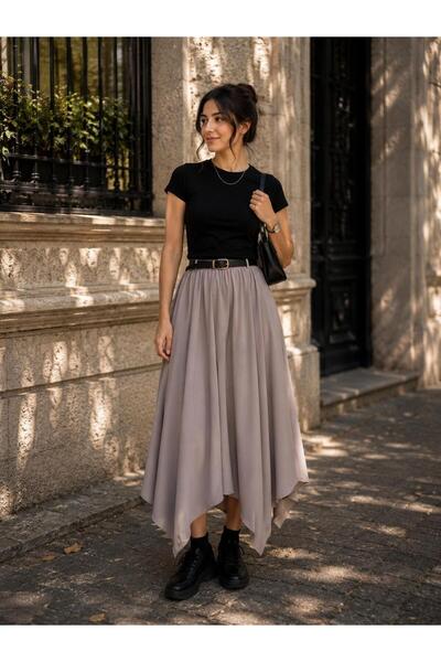 moda dıcasso SİMETRİK KESİM ŞİFON ETEK