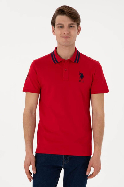 U.S. Polo Assn. Gsd01Iy026 تي شيرت بولو للرجال باللون الأحمر PU-8728