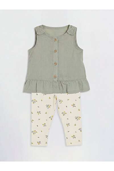 LC Waikiki Lcw Baby Floral Patterned Baby Girl Blouse and Leggings Set