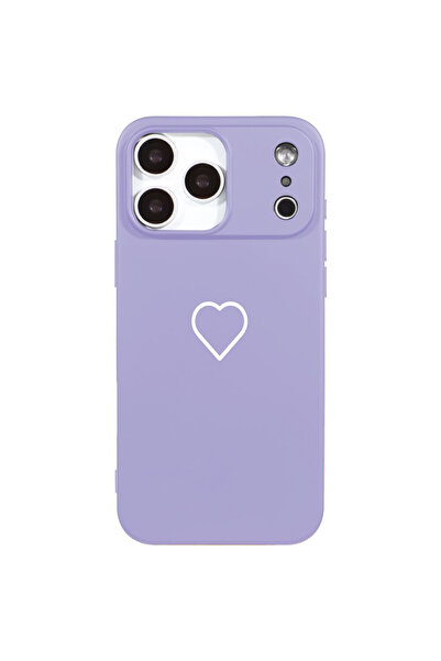 Casen iPhone 17 Pro Lila Lansman Renkli Silikon Beyaz Kalp Desenli Kamera Kor...