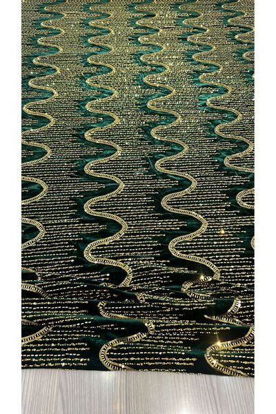 OsmanKumaşDantel Flexible Silky Velvet with Bead and Sequin Embroidery (150Cm...