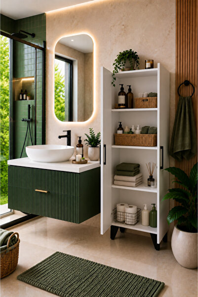DUYAMO Banyo Dolabı 2 Kapaklı MDF, Çok Amaçlı Dolap, Balkon Dolabı