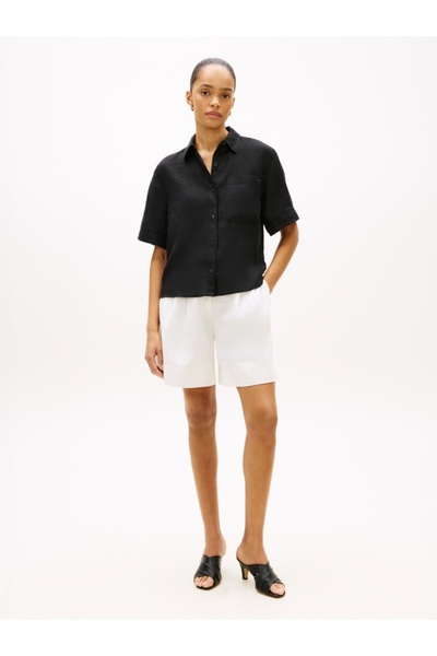 Tommy Hilfiger ESS LINEN SS SHIRT Kadın Siyah KK Gömlek - WW0WW48925