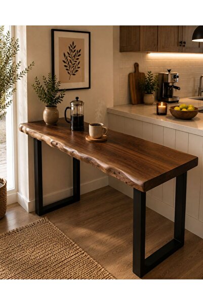 NATUREE AHŞAP 39 X 180 KAHVE BAR KÖŞESİ DOĞAL KENARLI DEMİR AYAK (YÜKSEKLİK 1M)