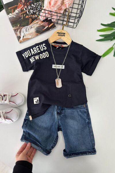 Minigimin Cicileri Set de 3 piese pentru băieți cu pantaloni scurți din denim...