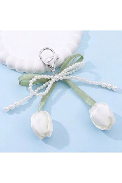merdümek Tulip Ribbons anahtarlık - çanta charmı - oto anahtarlık beyaz