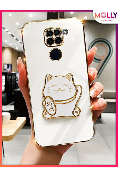 Molly REDMİ NOTE 9 İçin İnci Beyazı Kenarları Gold Detaylı Şans Kedisi Standl...