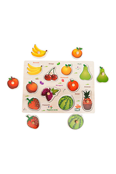 Junios Puzzle incastru din lemn in Limba Romana, Invatam Fructele