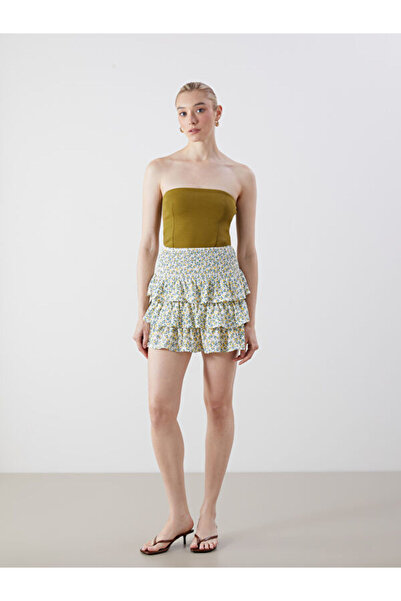 LC Waikiki Floral Layered Pleated Mini Skirt with Elastic Waist
