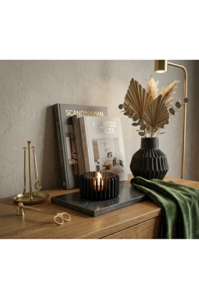 moto print Dekoratif Modern Tealight Mumsuzluluk - Antrasit Tasarım Mumluk - ...