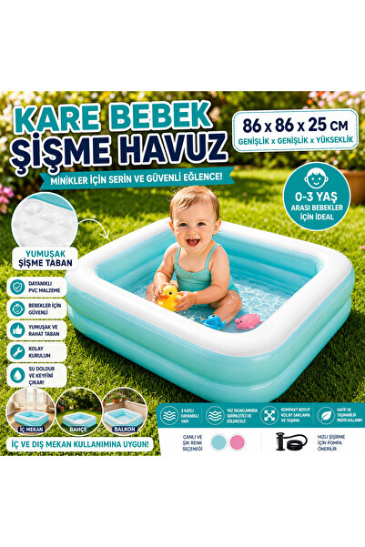 TOTTERİQ Şişme Havuz 86x86x25 cm Yumuşak Tabanlı Kare Çocuk Havuzu