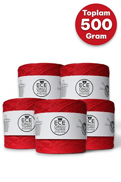 Red multilayer Italian mercerized and one layer of red viscose glitter mixture knitting rope (500 gr.)